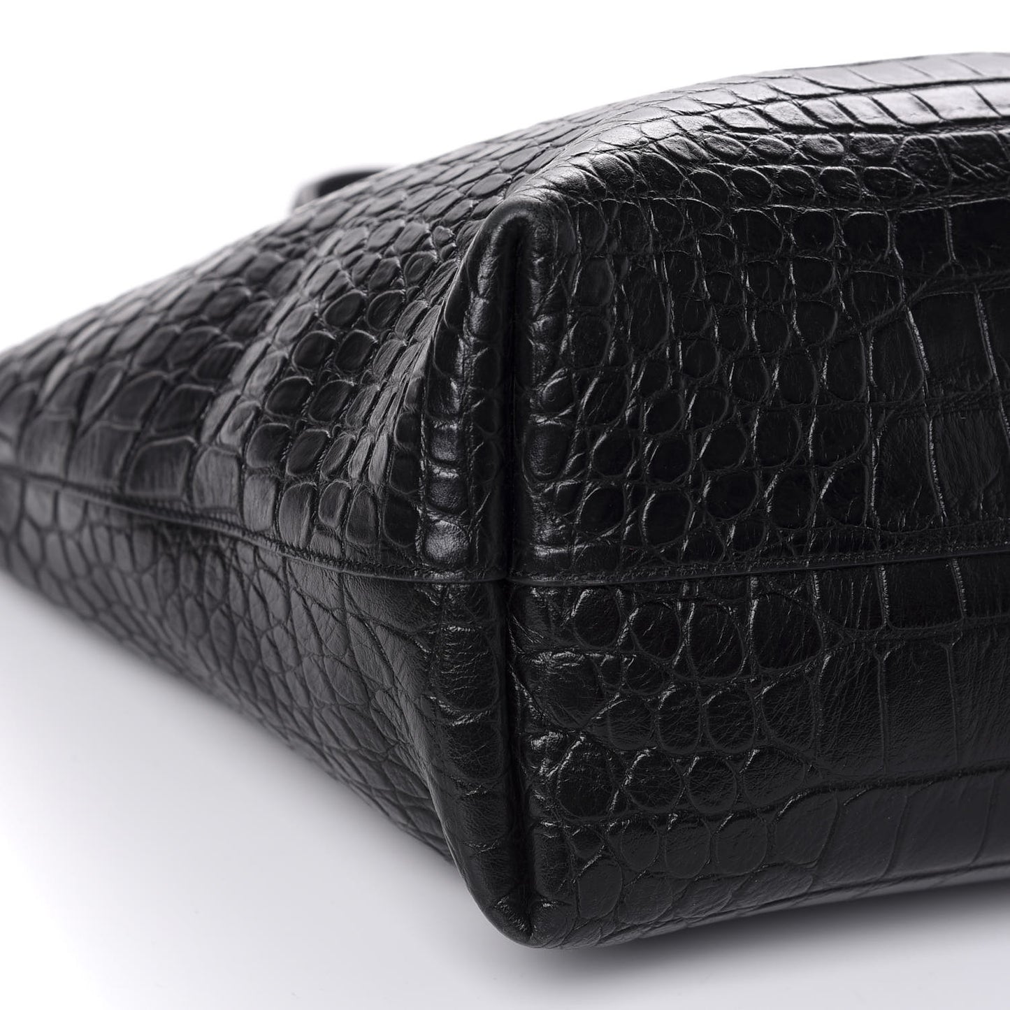 Calfskin Crocodile Embossed Shopping Tote Black