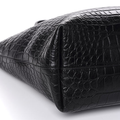 Saint Laurent Calfskin Crocodile Embossed Shopping Tote Black 6 of 10