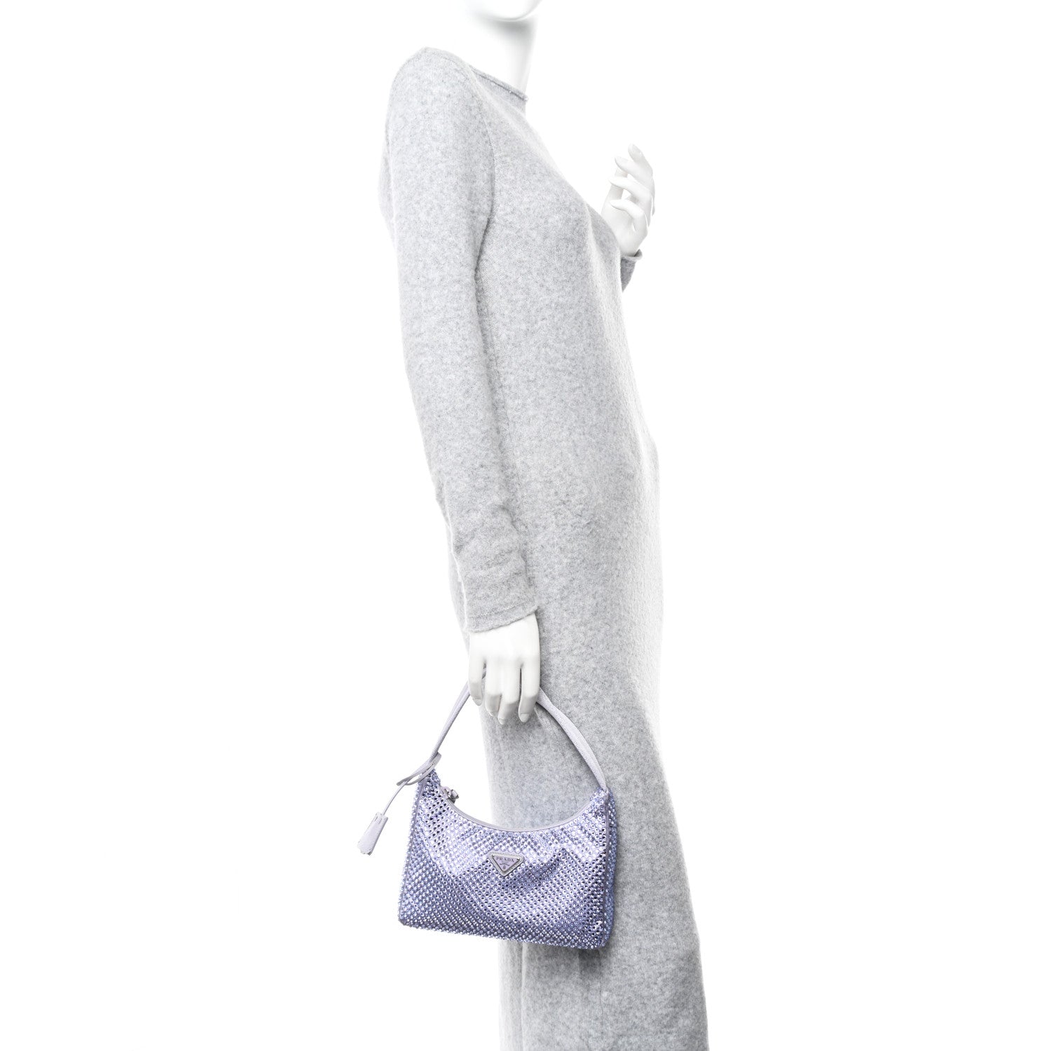 Prada Satin Crystal Mini Re-Edition 2000 Bag Glicine 2 of 11