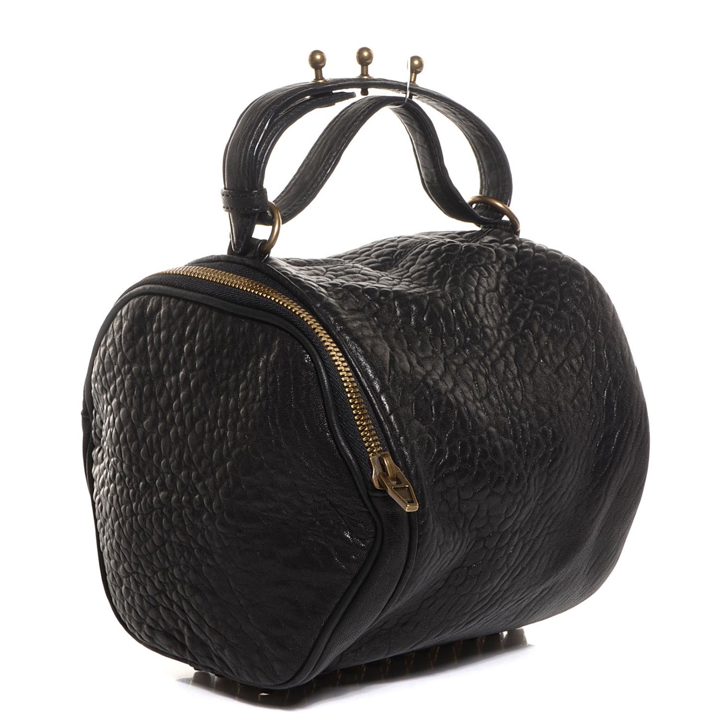 Pebbled Lambskin Angela Pochette Black Antique Brass Hardware