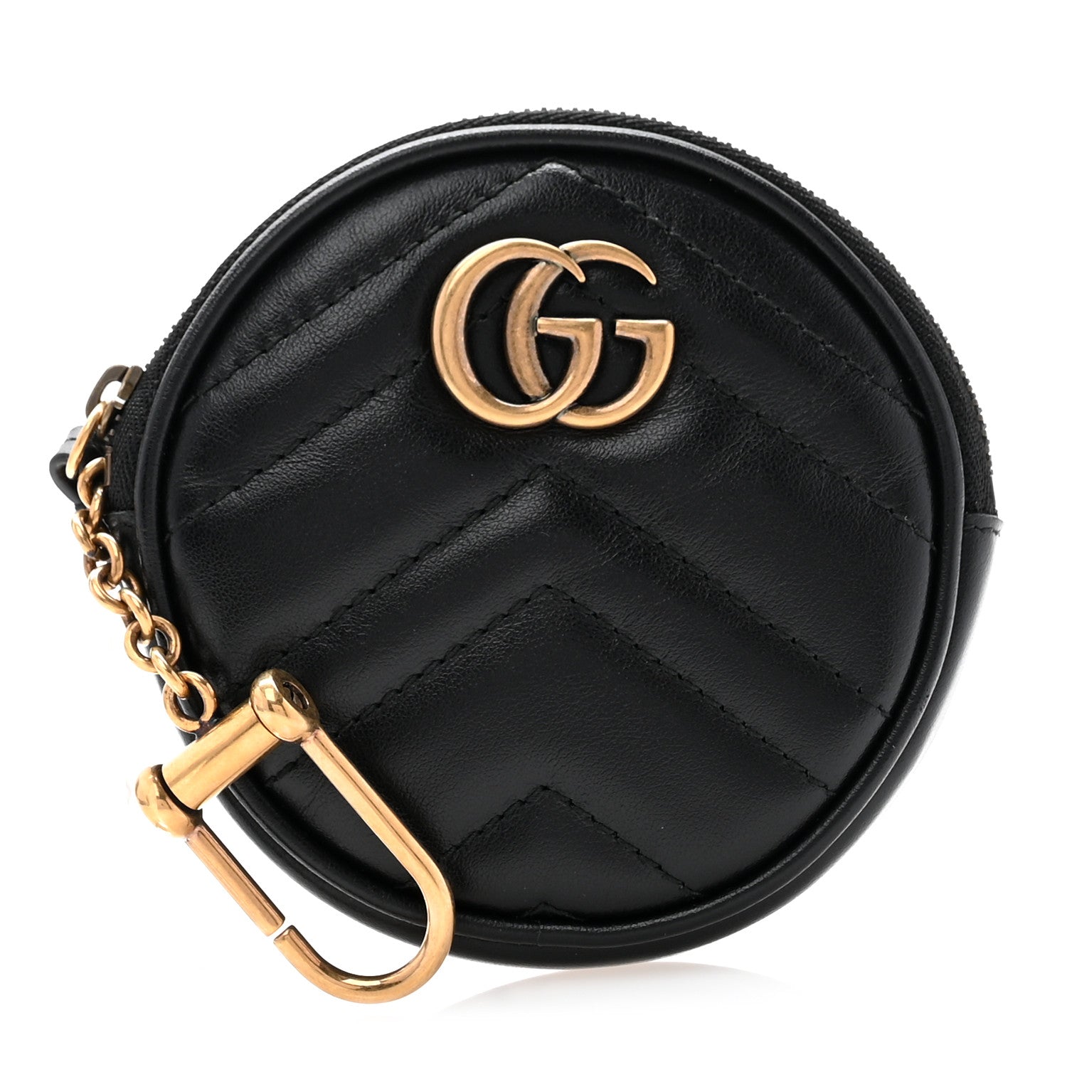 Gucci Calfskin Matelasse GG Marmont Round Coin Purse Black 1 of 9