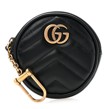 Gucci Calfskin Matelasse GG Marmont Round Coin Purse Black 1 of 9