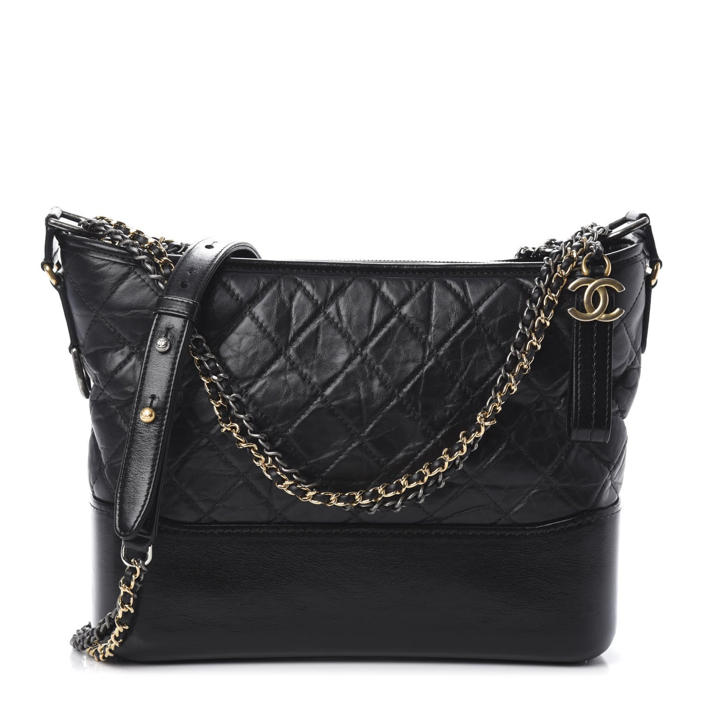 Aged Calfskin Quilted Medium Gabrielle Hobo Black