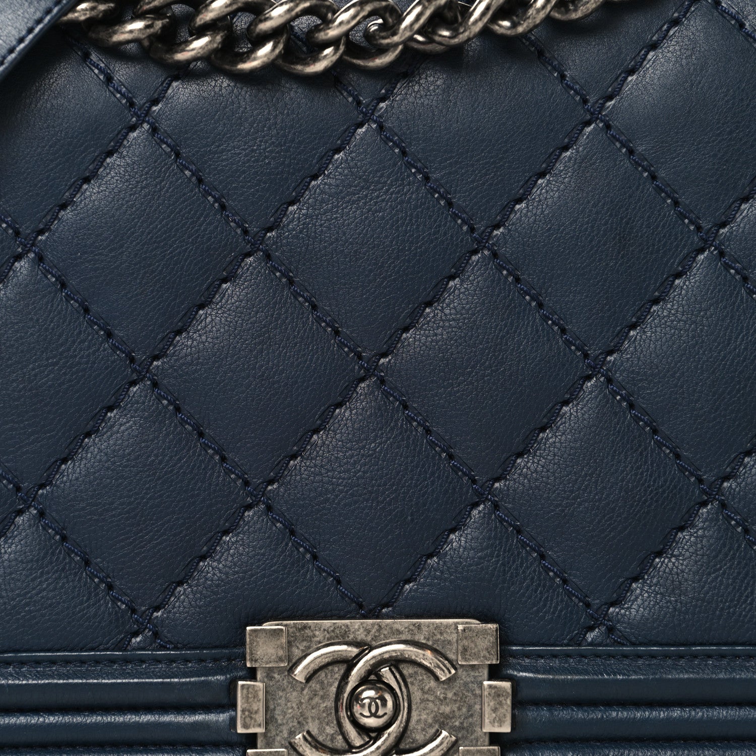 Chanel Calfskin Quilted Double Stitch New Medium Boy Flap Navy Blue 8 of 10