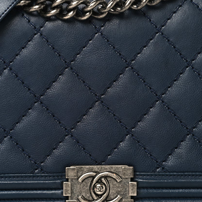 Chanel Calfskin Quilted Double Stitch New Medium Boy Flap Navy Blue 8 of 10