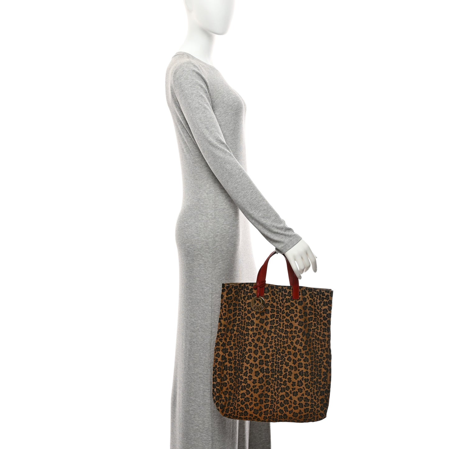 Jacquard Leopard Print Shopping Tote Brown Red