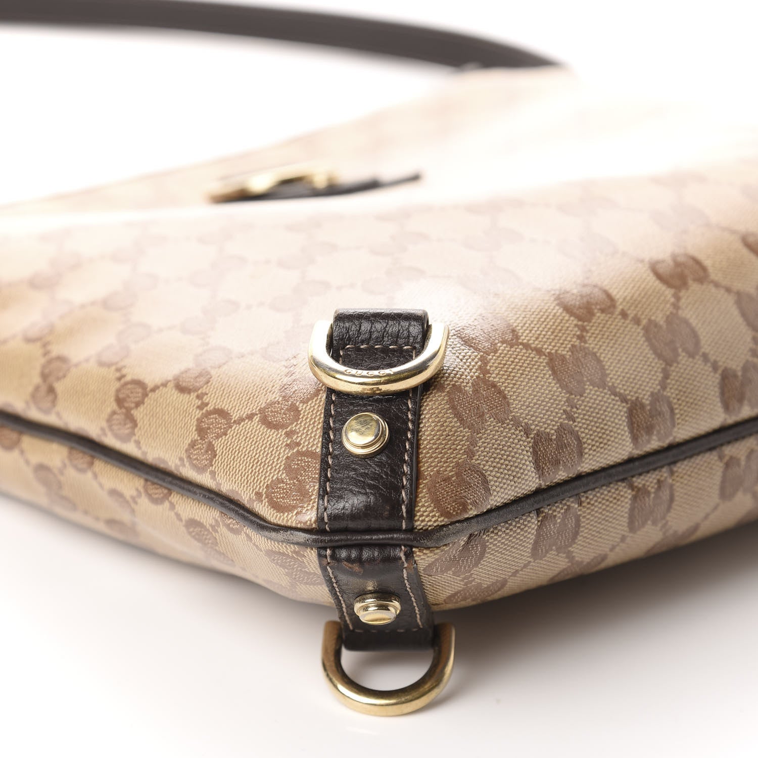 Gucci Crystal Monogram Abbey Messenger Bag Beige Dark Brown 6 of 10