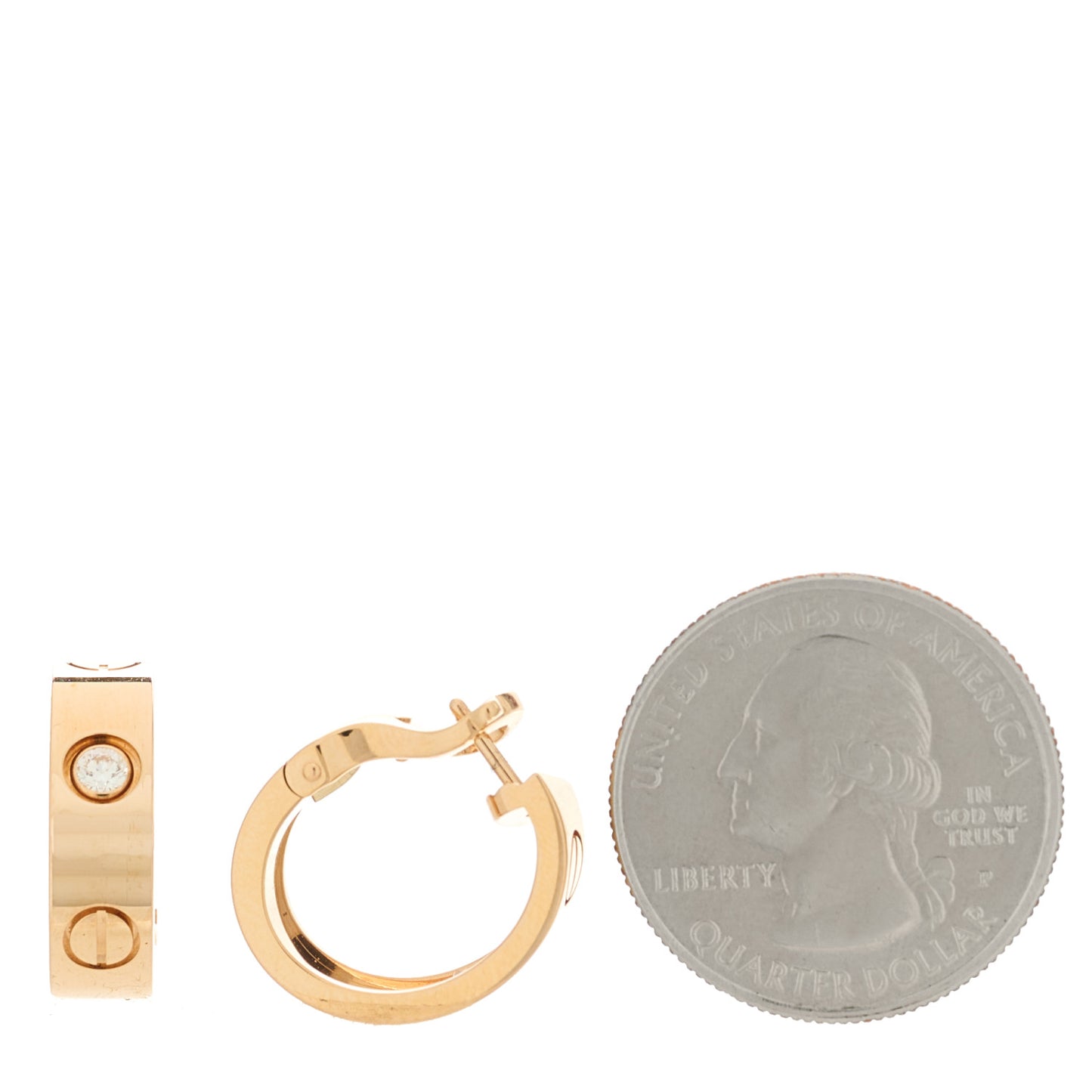 18K Pink Gold 2 Diamond 5.5mm LOVE French Clip Hoop Earrings