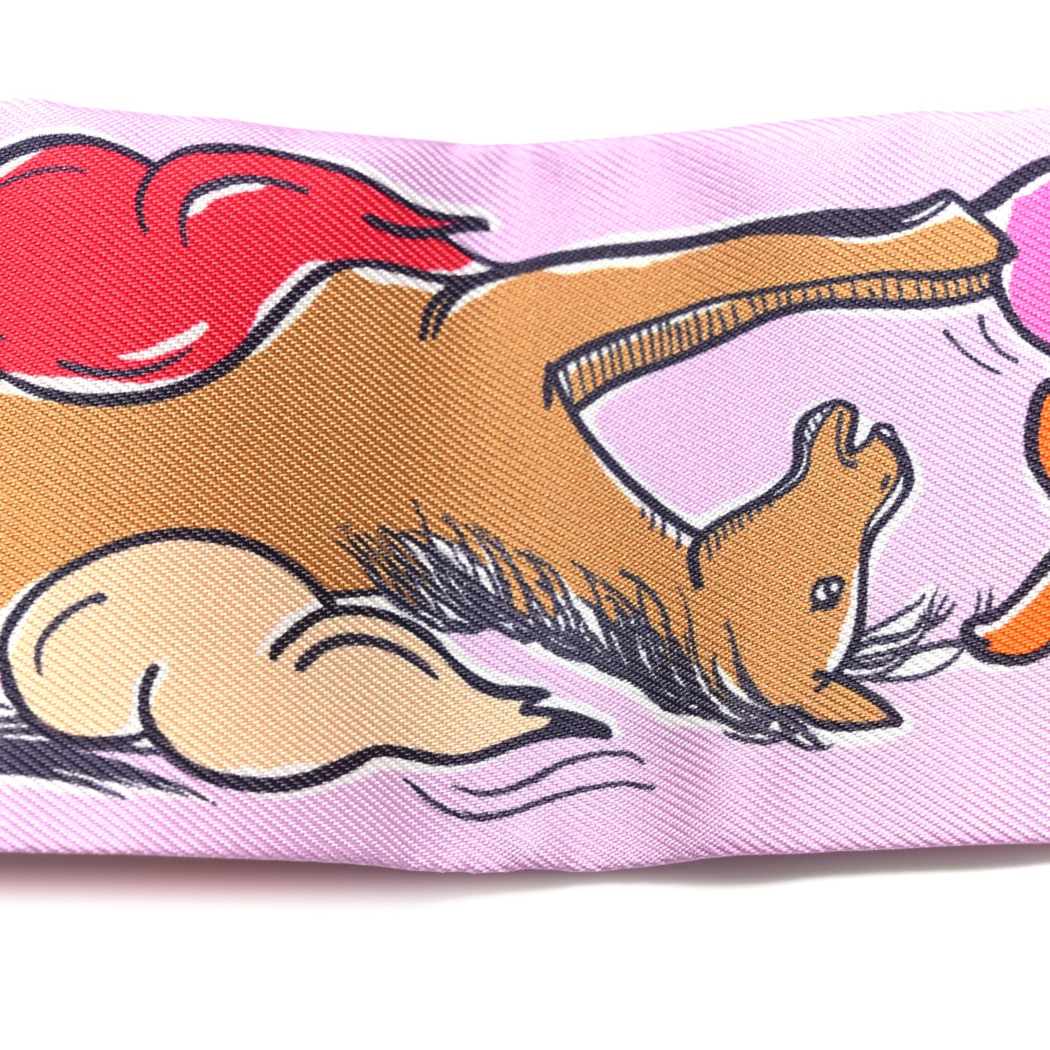 Hermes Silk Mille Et Un Lapins Twilly Parme Rouge Vif Camel 5 of 5