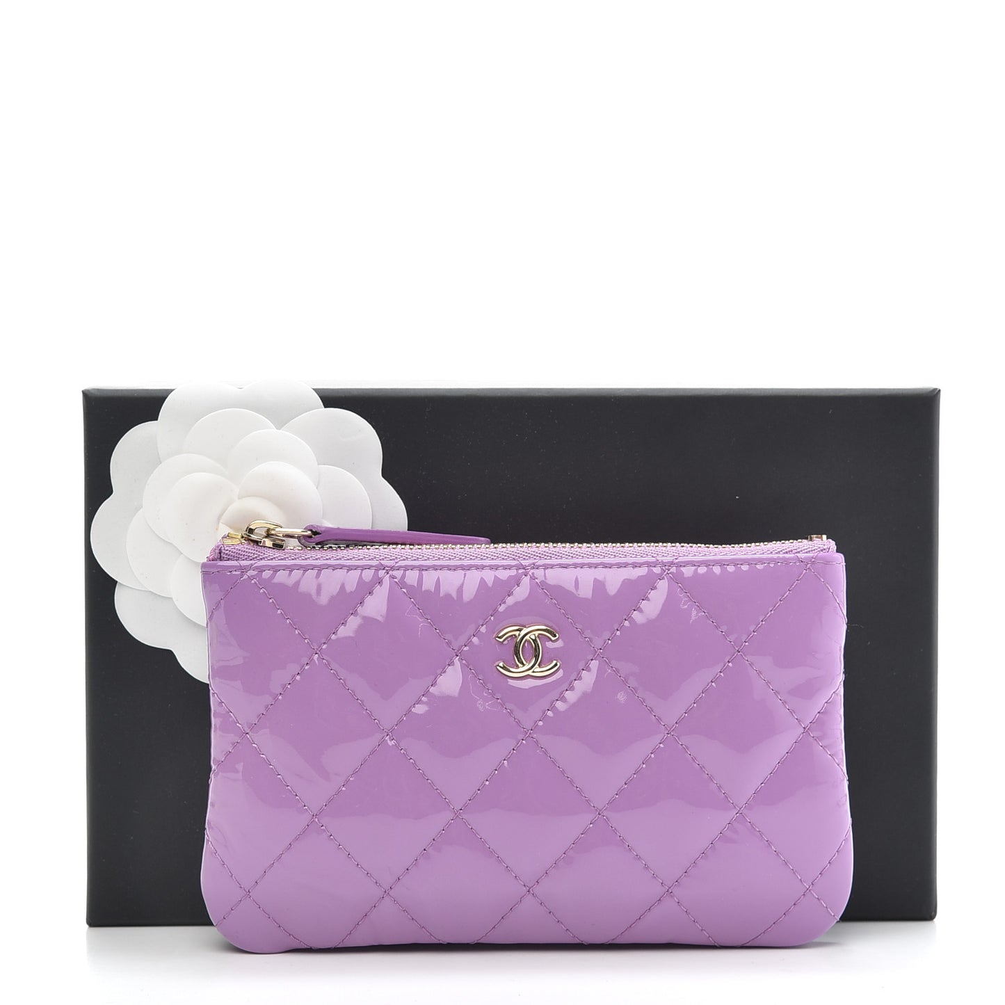 Patent Quilted Small Cosmetic Case Purple