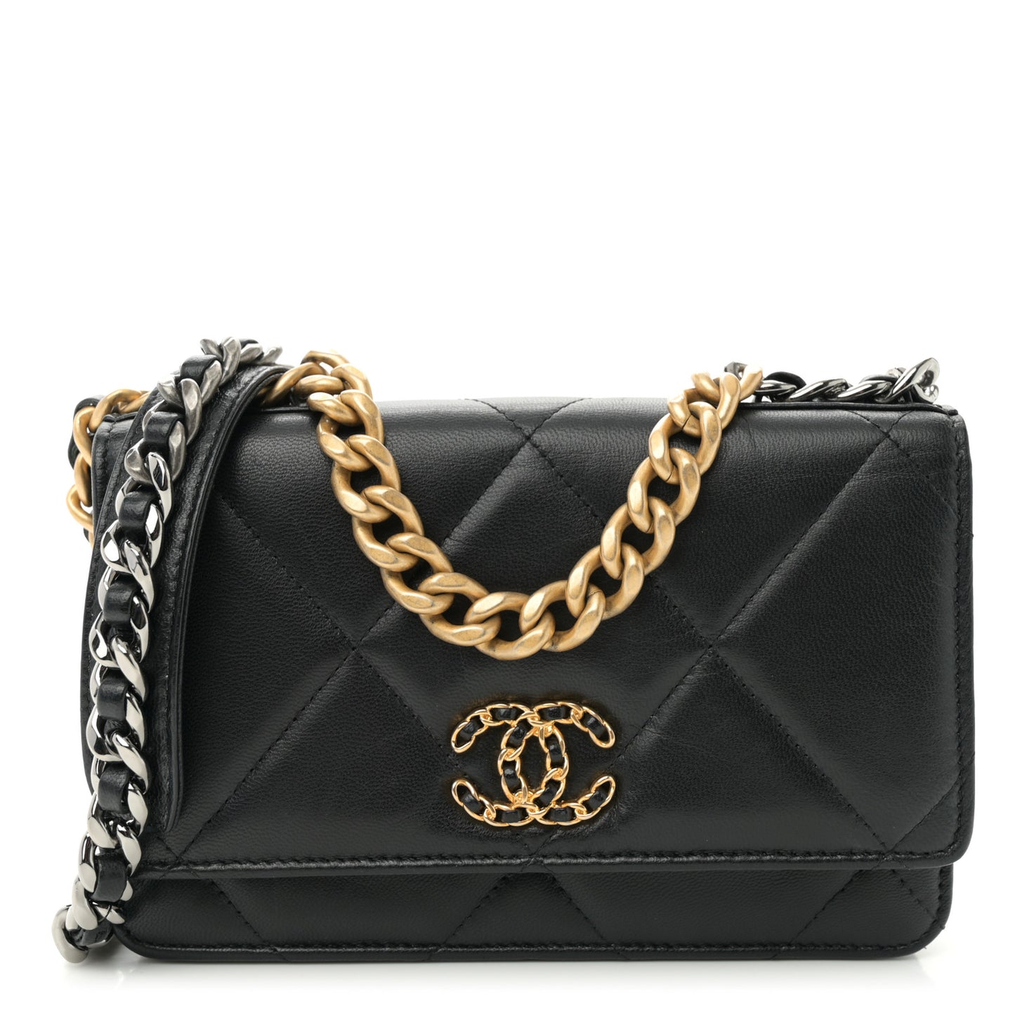 Lambskin Quilted Chanel 19 Wallet On Chain WOC Black