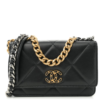 Chanel Lambskin Quilted Chanel 19 Wallet On Chain WOC Black 1 of 13