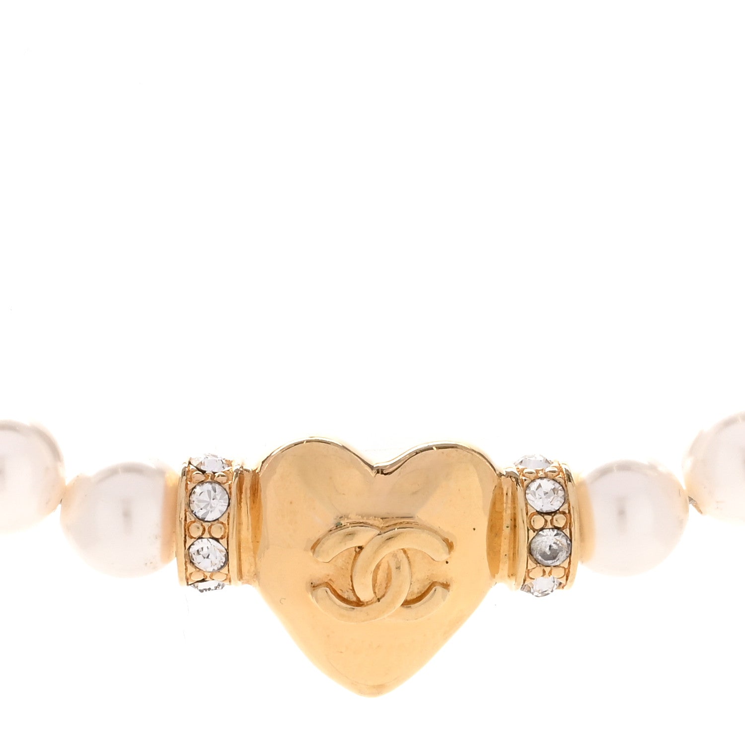 Chanel Crystal Pearl CC Heart Choker Necklace Gold 1873716
