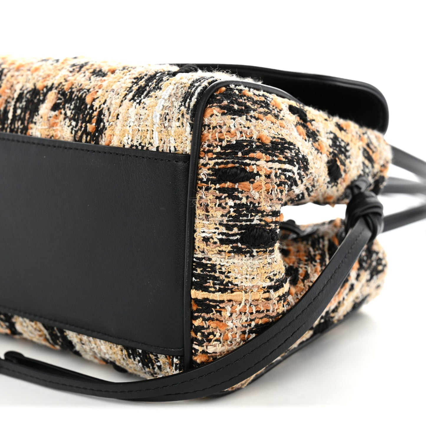 Calfskin Tweed Mixed Fibers Leopard Print Urban Essentials Small Shopping Bag Brown Black White