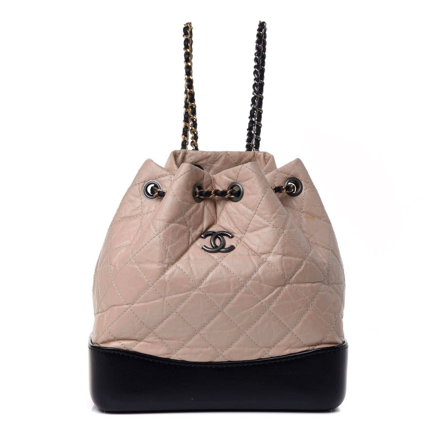 Aged Calfskin Quilted Small Gabrielle Backpack Beige Black