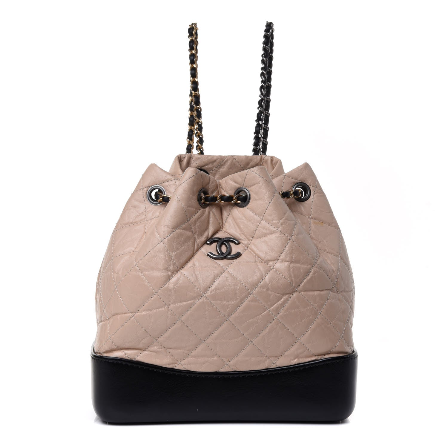 Chanel Aged Calfskin Quilted Small Gabrielle Backpack Beige Black 1 of 4