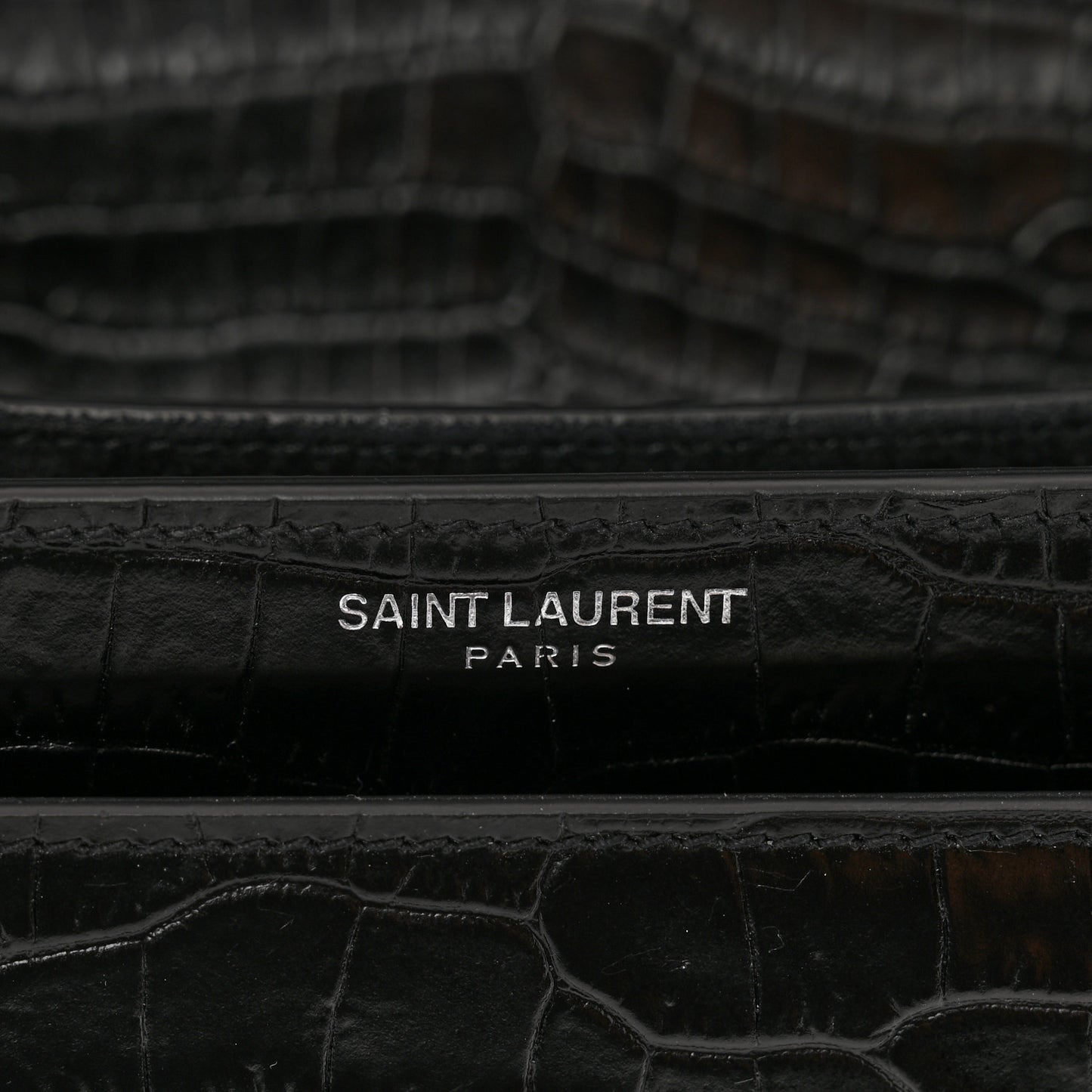 Calfskin Crocodile Embossed Medium Monogram Sunset Black
