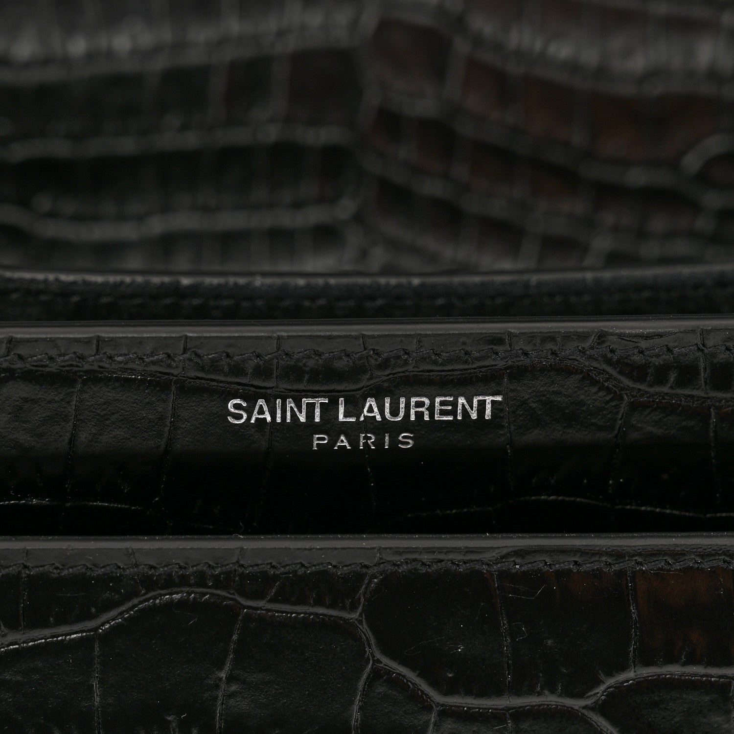 Saint Laurent Calfskin Crocodile Embossed Medium Monogram Sunset Black 8 of 12