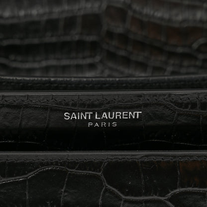 Saint Laurent Calfskin Crocodile Embossed Medium Monogram Sunset Black 8 of 12