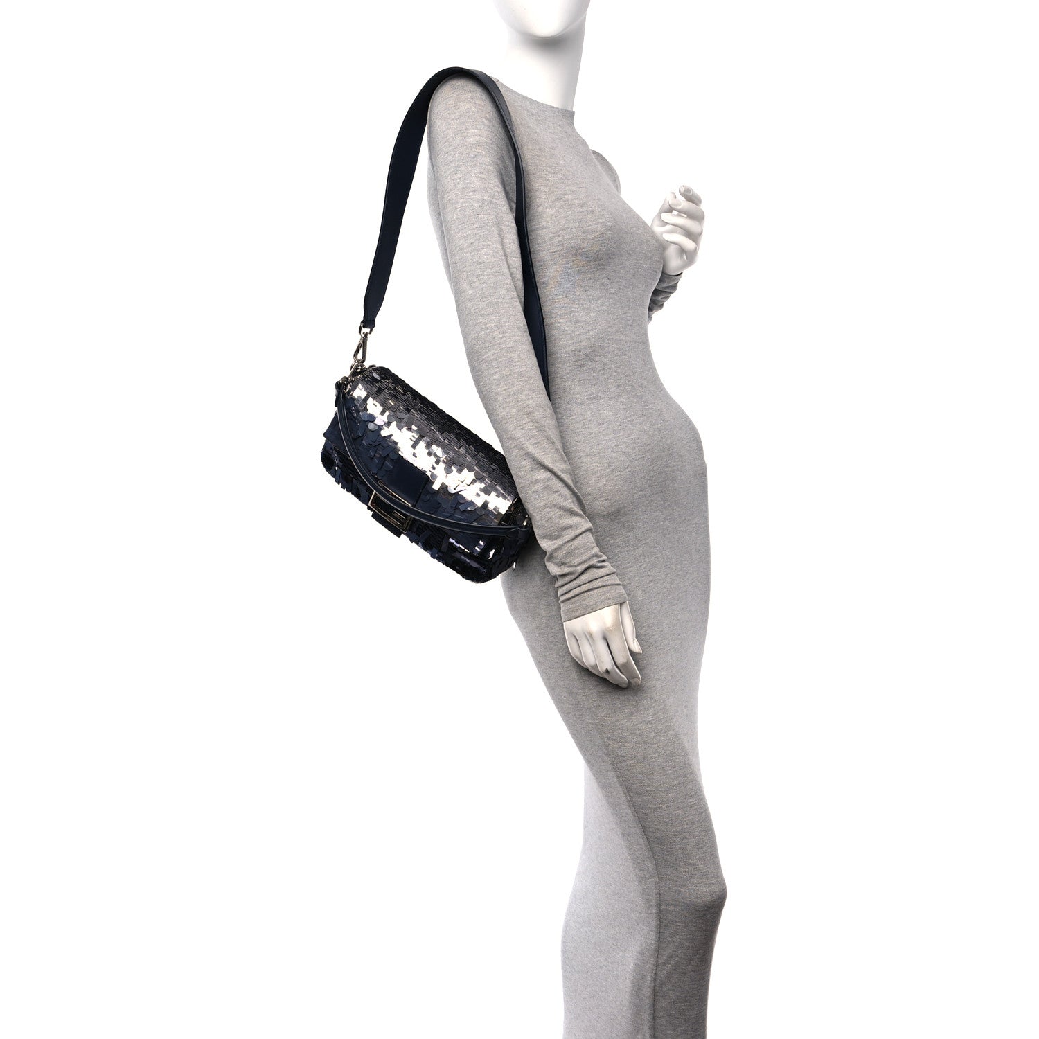 Fendi Sequin Paillettes Sfumate Vitello Grace Baguette Midnight 2 of 10