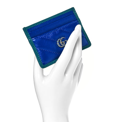 Gucci Azalea Calfskin Matelasse Diagonal Enamel Torchon GG Marmont Card Holder Imperial Blue Pavone 2 of 7