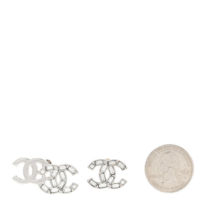 Chanel Baguette Crystal Double CC Earrings Silver 2 of 7