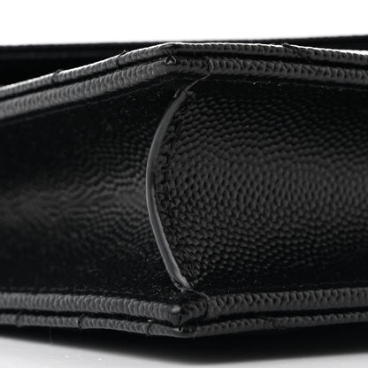Saint Laurent Grain De Poudre Matelasse Chevron Monogram Envelope Chain Wallet Black 10 of 11