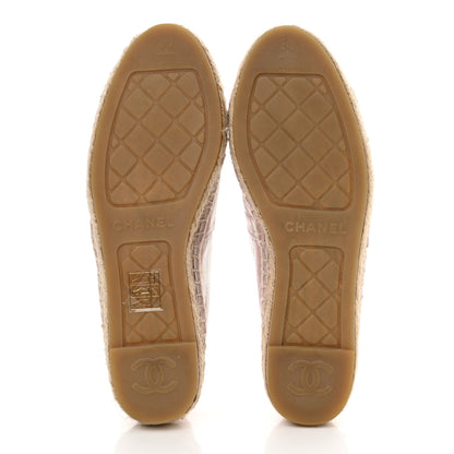 Chanel Laminated Lambskin Grosgrain Embroidered CC Espadrilles 36 Pink Silver Black 5 of 8