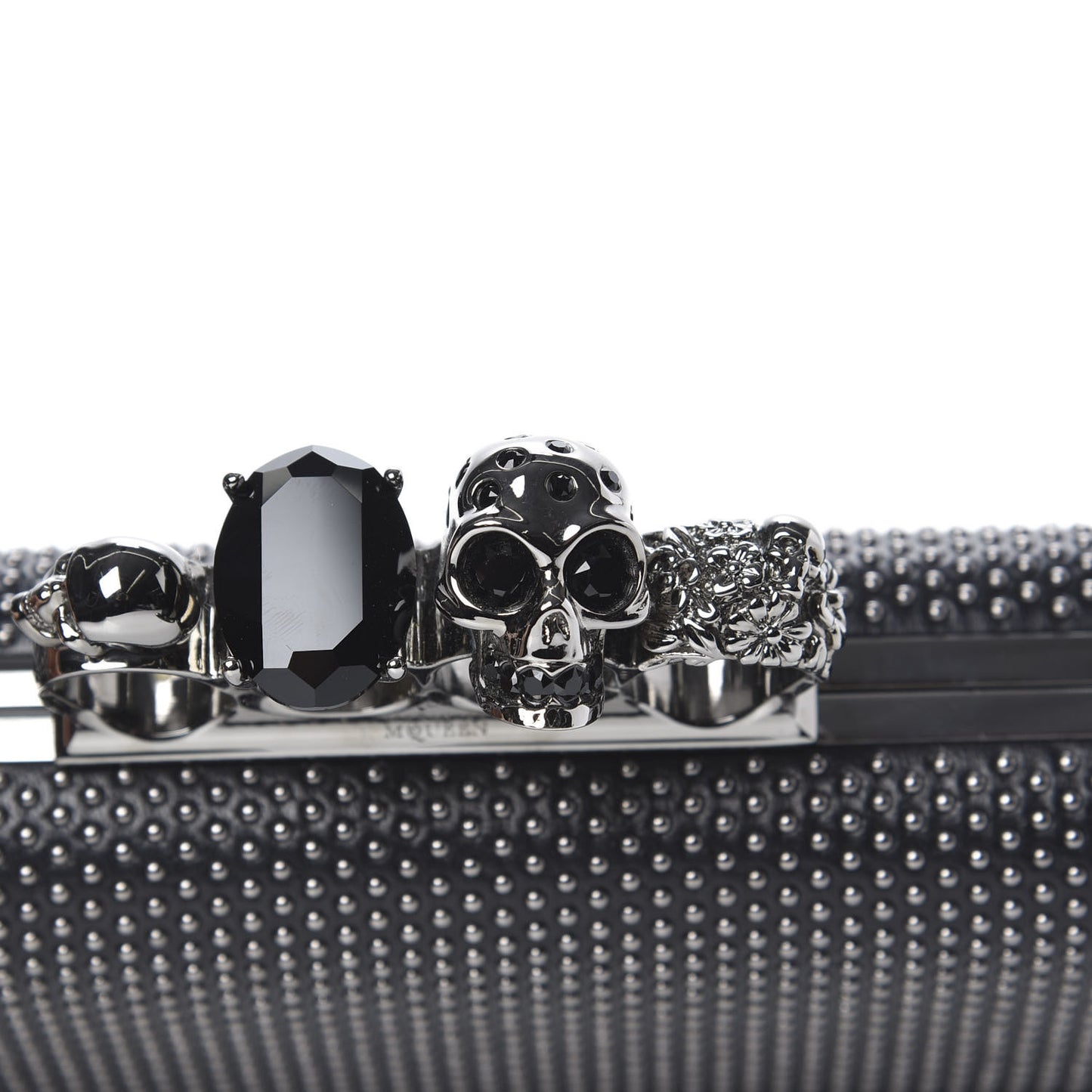 Nappa Studded Skull Knuckle Box Clutch Black