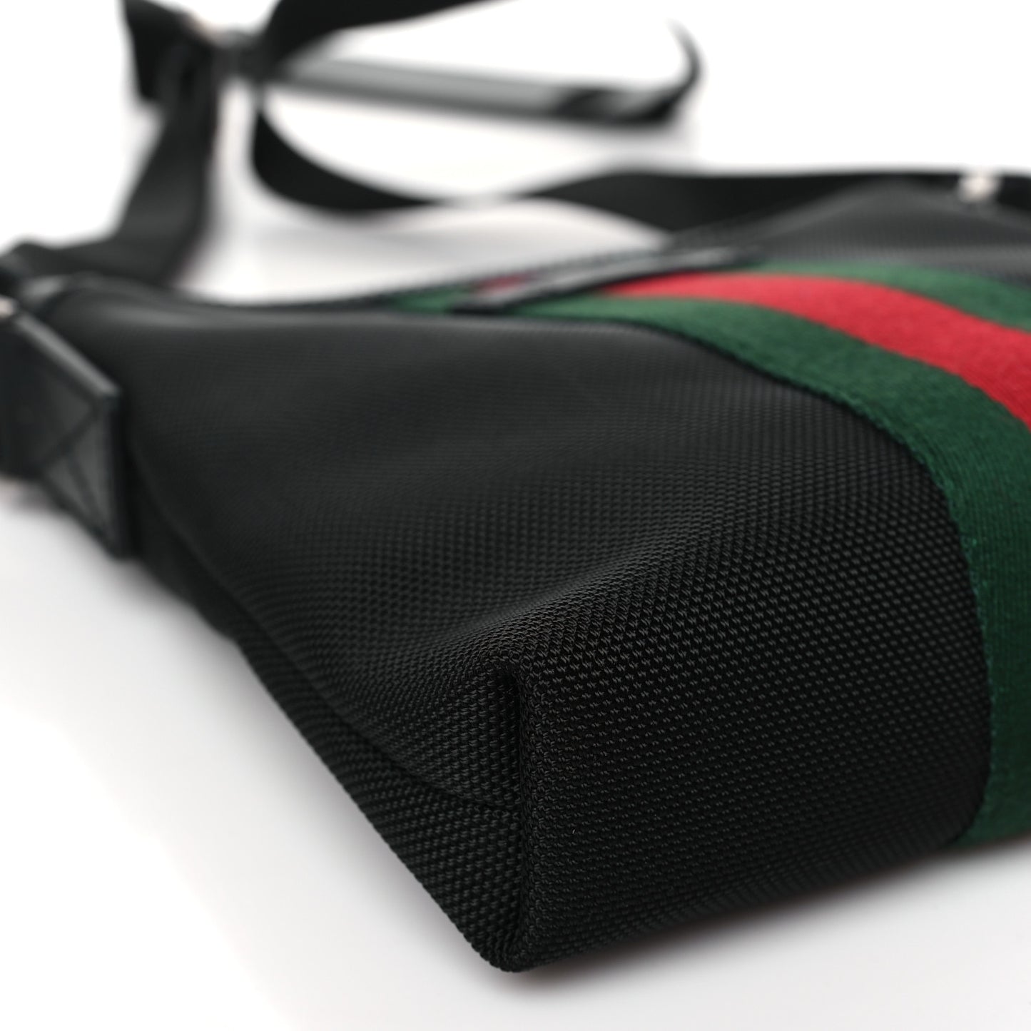 Techno Canvas Selleria Calfskin Web Small Flat Messenger Bag Black