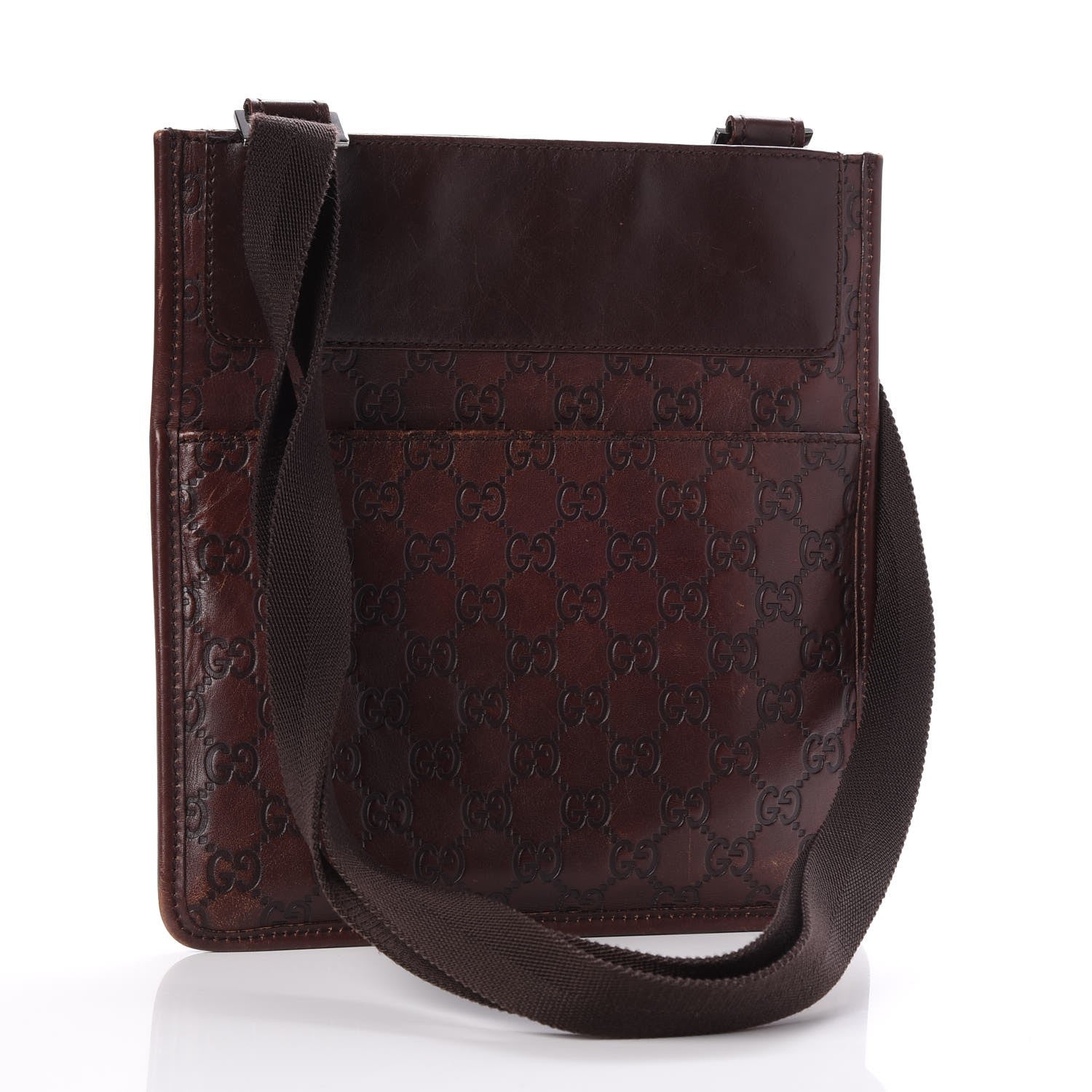 Gucci Guccissima Medium Flat Messenger Bag Dark Brown 3 of 10