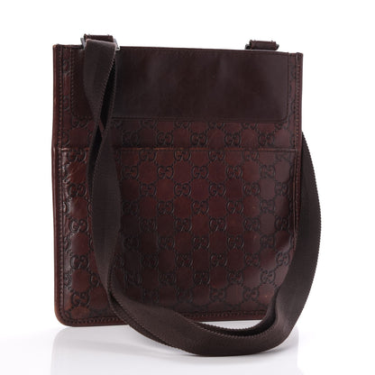 Gucci Guccissima Medium Flat Messenger Bag Dark Brown 3 of 10