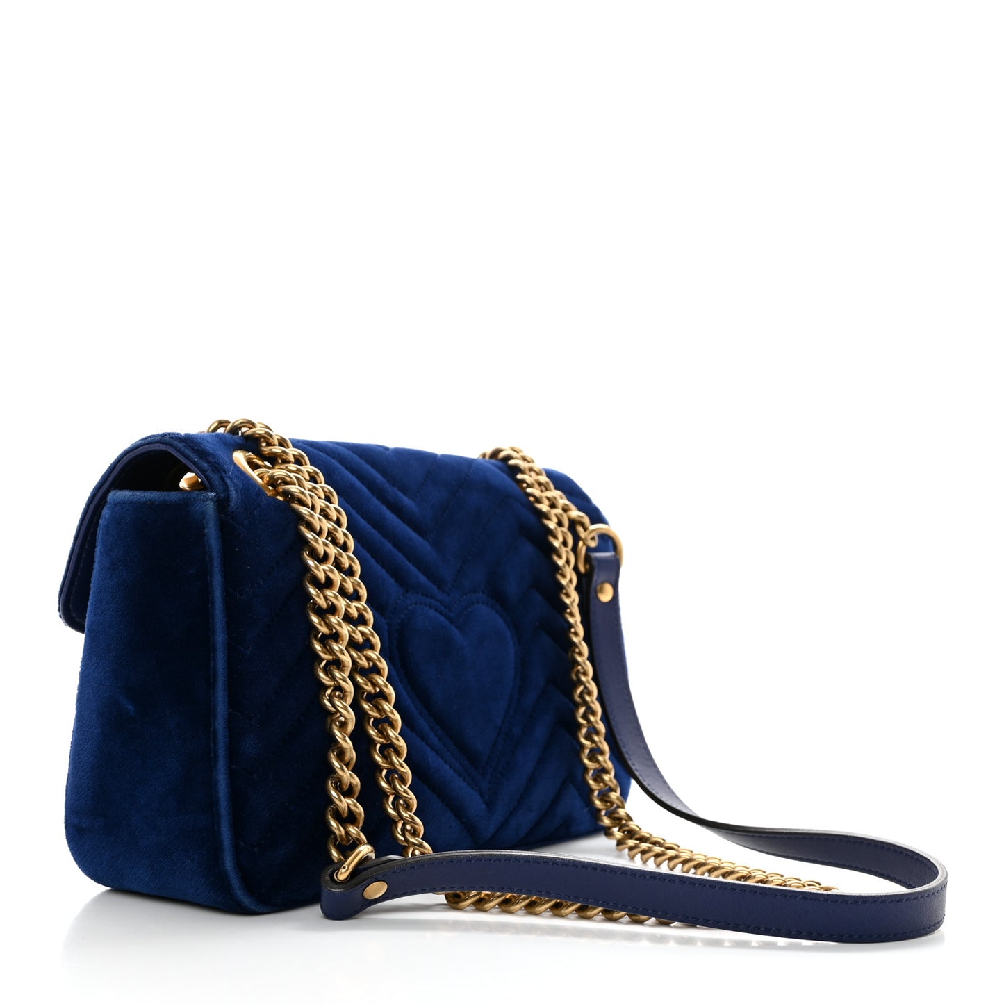 Velvet Matelasse Medium GG Marmont Shoulder Bag Cobalt Blue