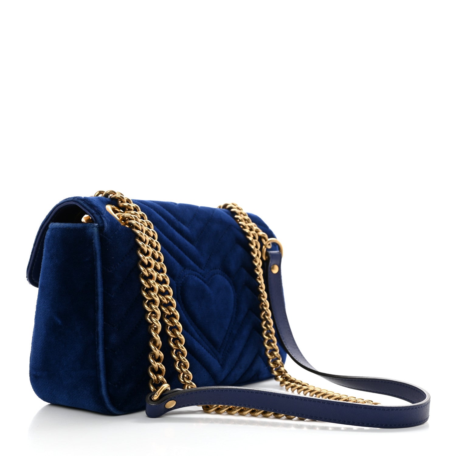 Gucci Velvet Matelasse Medium GG Marmont Shoulder Bag Cobalt Blue 2 of 14