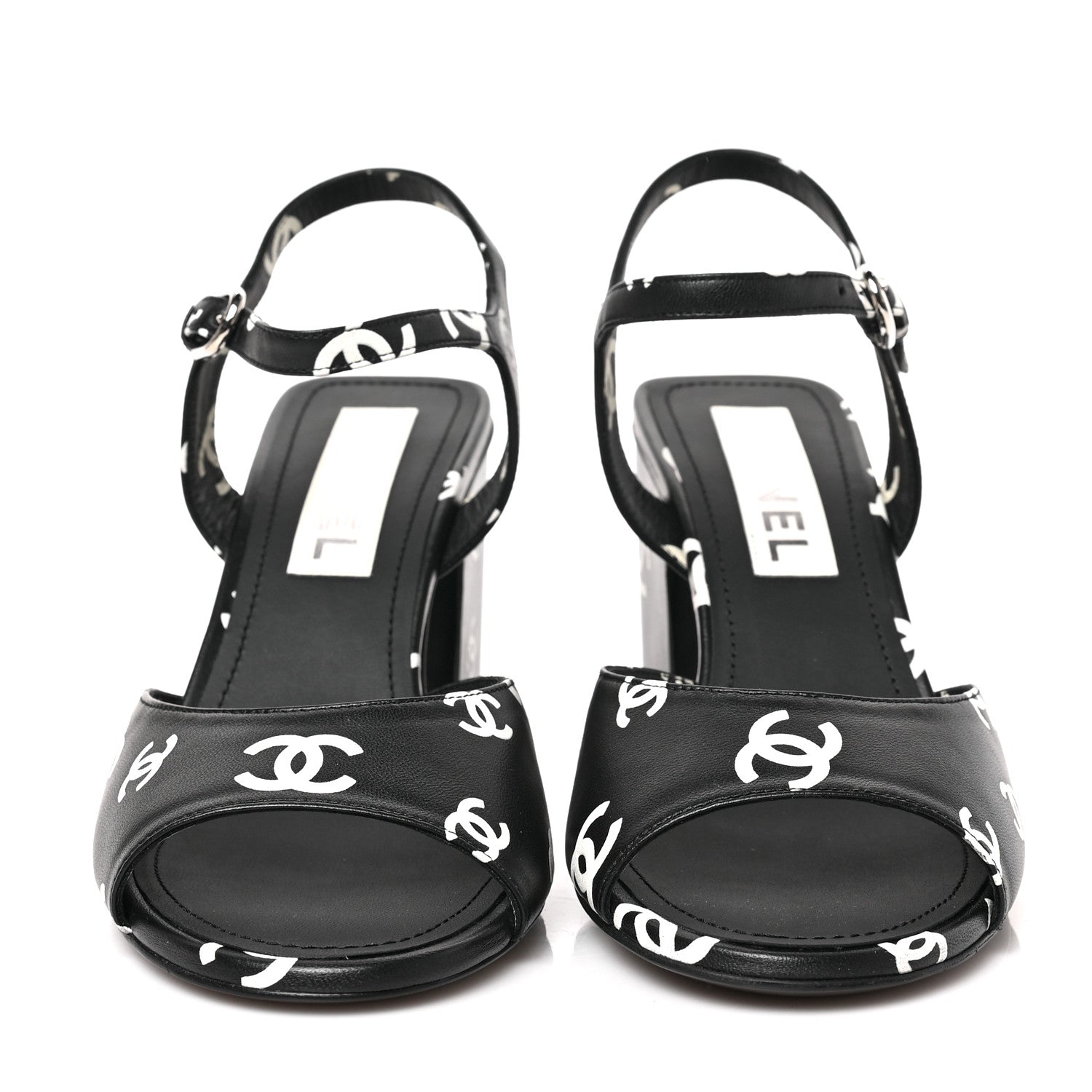 Chanel Lambskin Printed Coco Beach Sandals 38 Black White 2 of 7