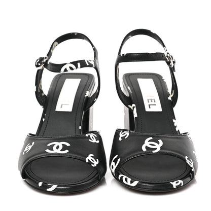 Chanel Lambskin Printed Coco Beach Sandals 38 Black White 2 of 7