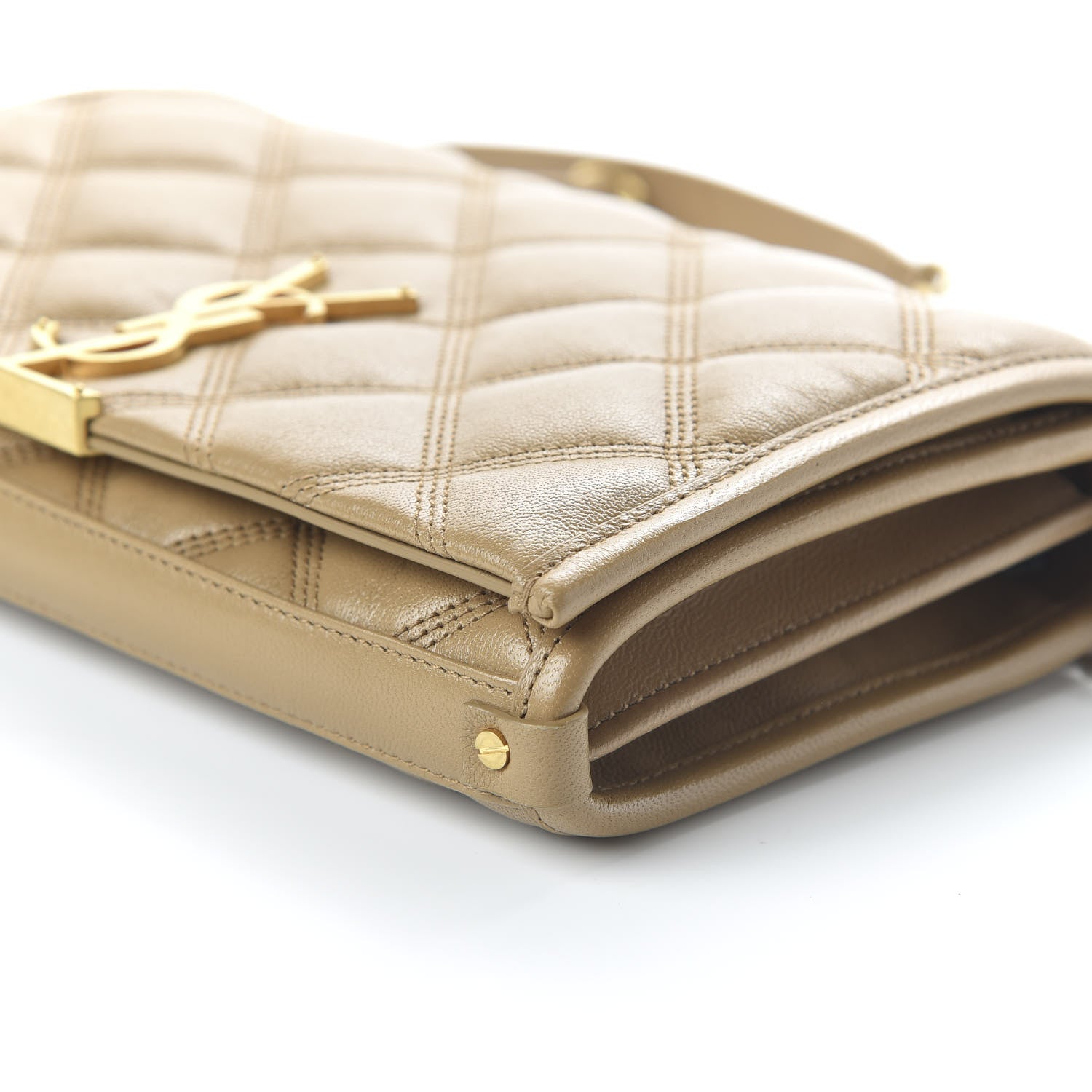Saint Laurent Lambskin Diamond Quilted Becky Chain Wallet Gold Sand 7 of 10