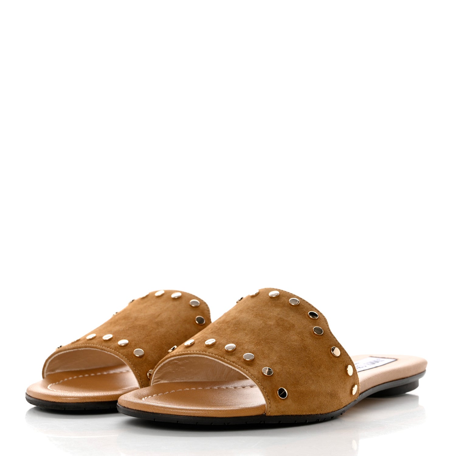 Jimmy Choo Suede Nanda Studded Flat Slide Sandals 35.5 Brown 3 of 8
