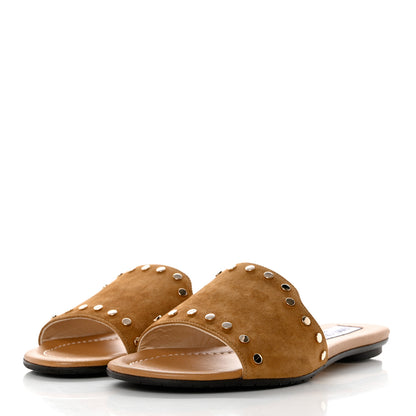 Jimmy Choo Suede Nanda Studded Flat Slide Sandals 35.5 Brown 3 of 8