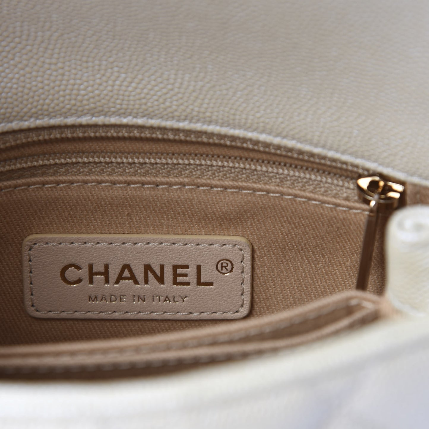 Iridescent Caviar Quilted Extra Mini Coco Handle Flap Ivory