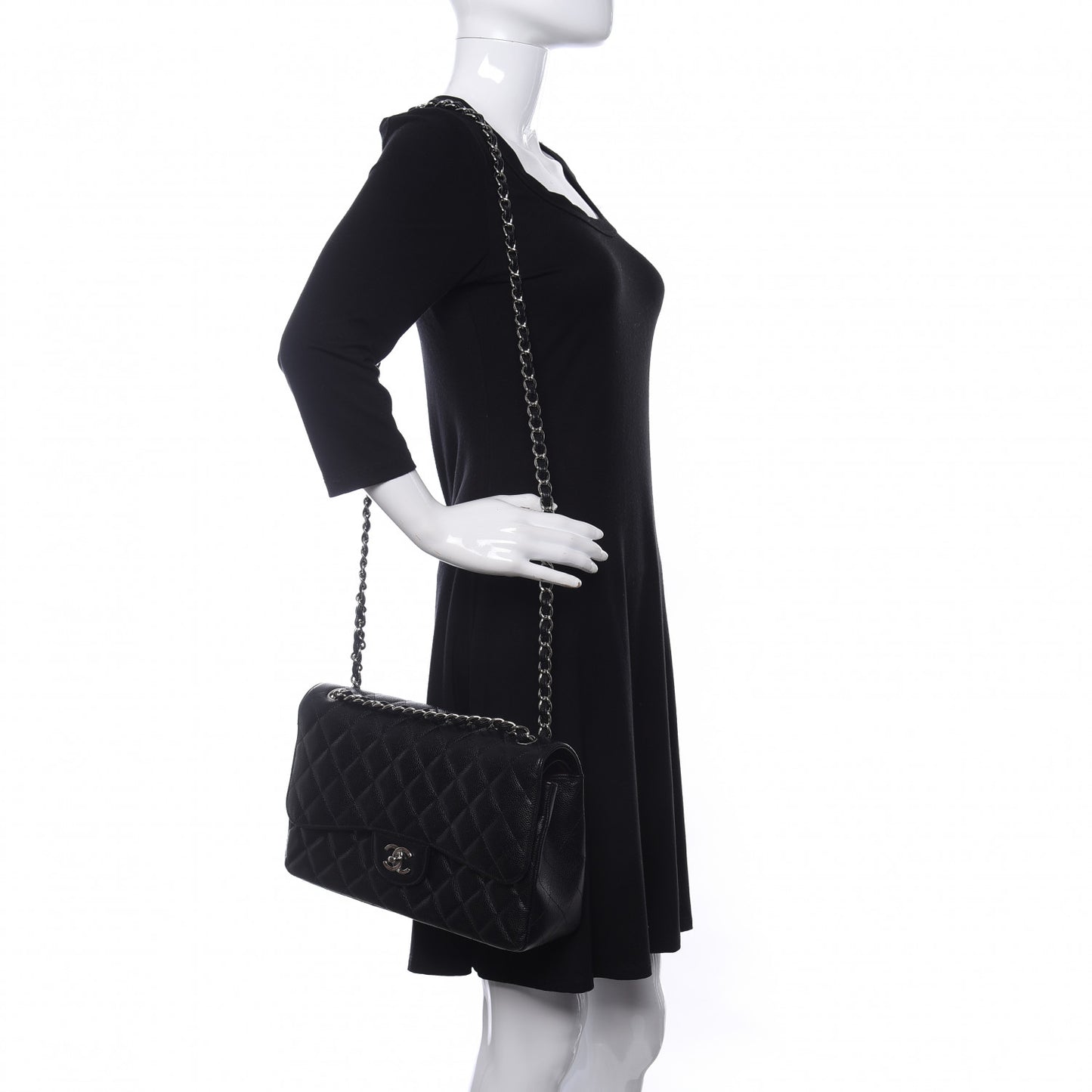 Caviar Quilted Jumbo Double Flap Black