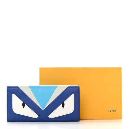 Fendi Vitello Elite Eye Monster Continental Wallet Blue Neon Maldives Asfalto 10 of 10