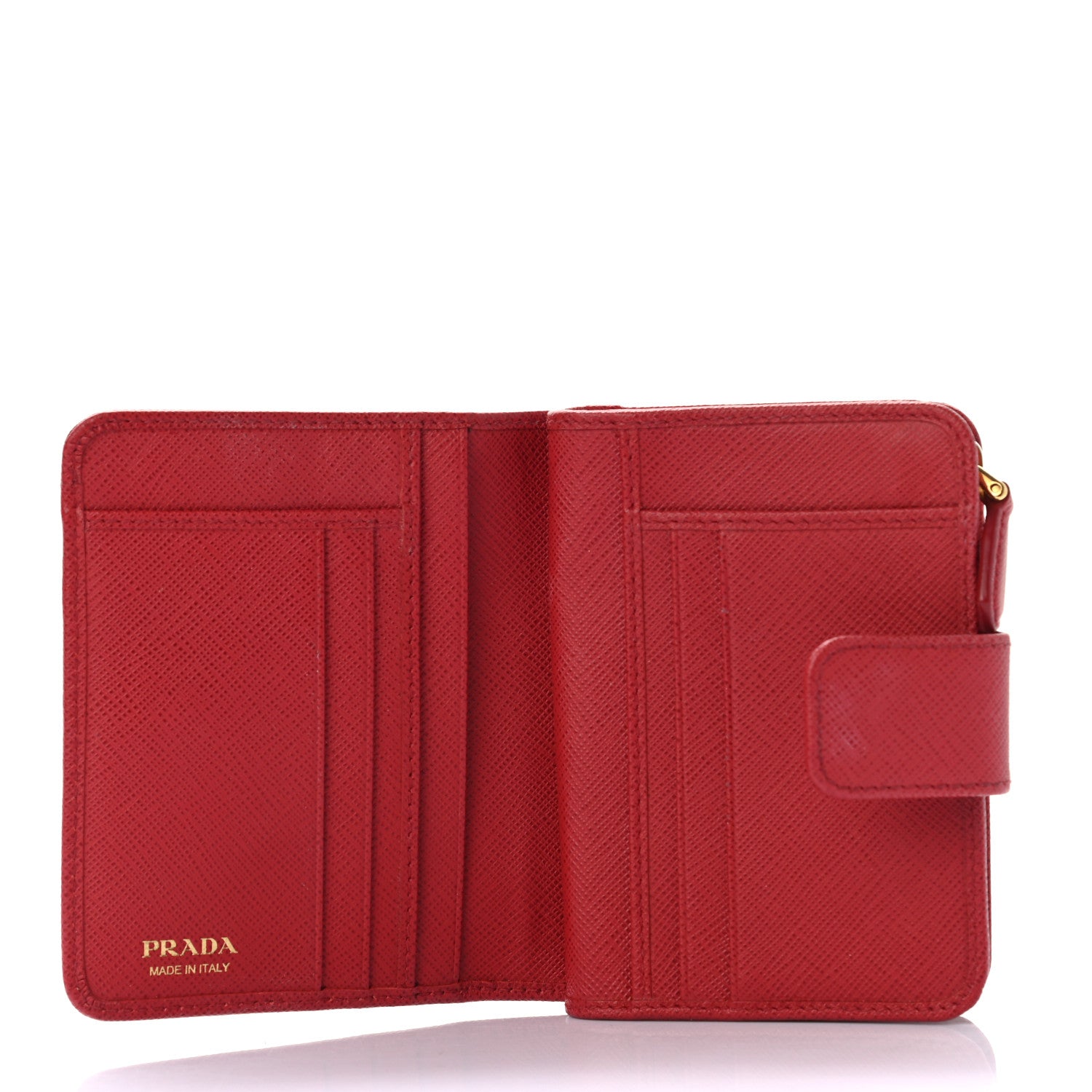 Prada Saffiano Metal Compact Wallet Fuoco 5 of 7