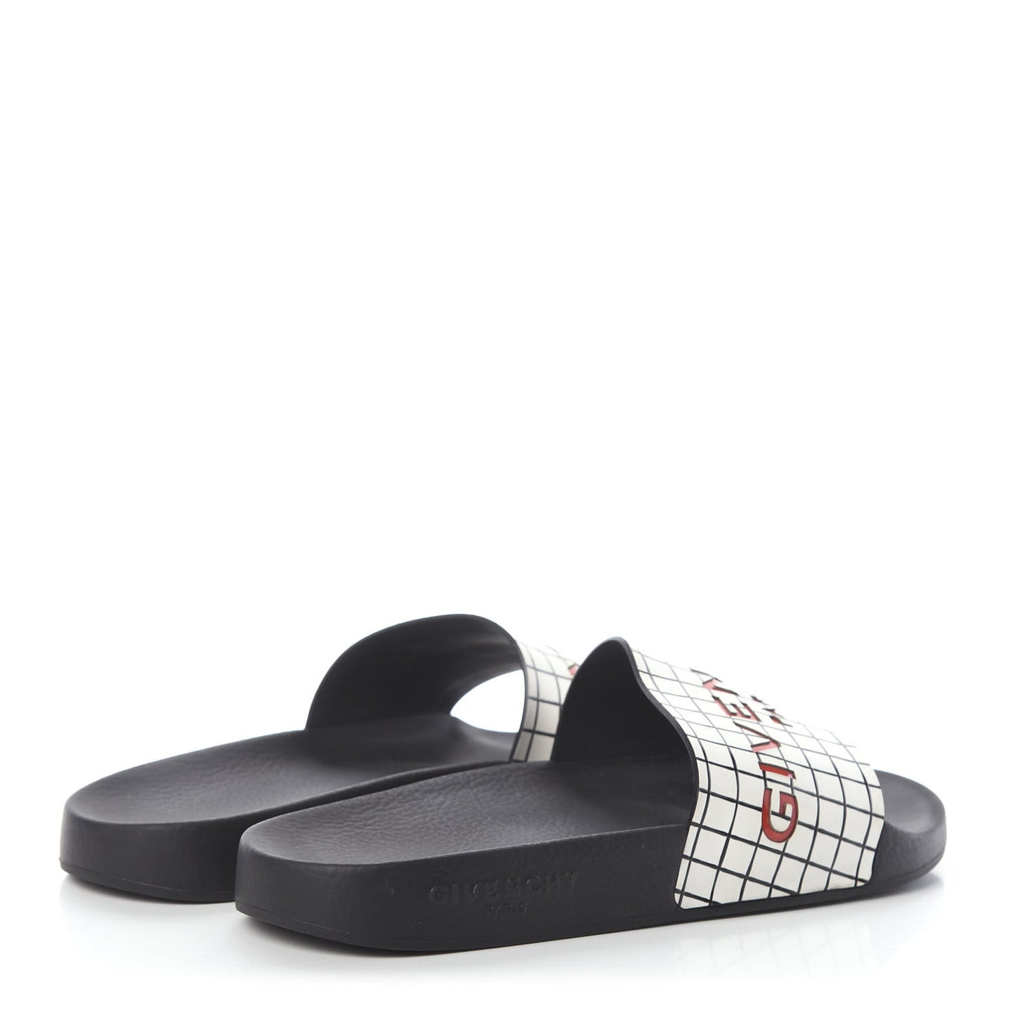 Rubber Checkered Logo Pool Slide Sandals 38 Black