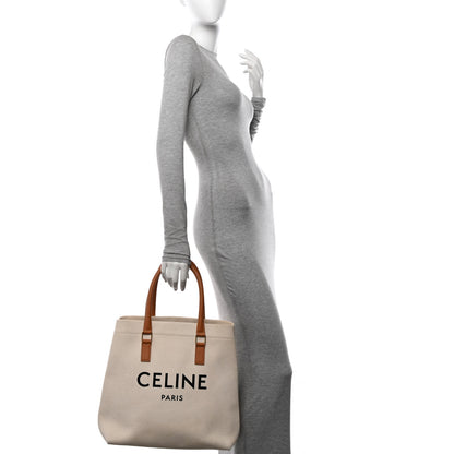 Celine Canvas Calfskin Logo Print Small Horizontal Cabas Natural Tan 2 of 16
