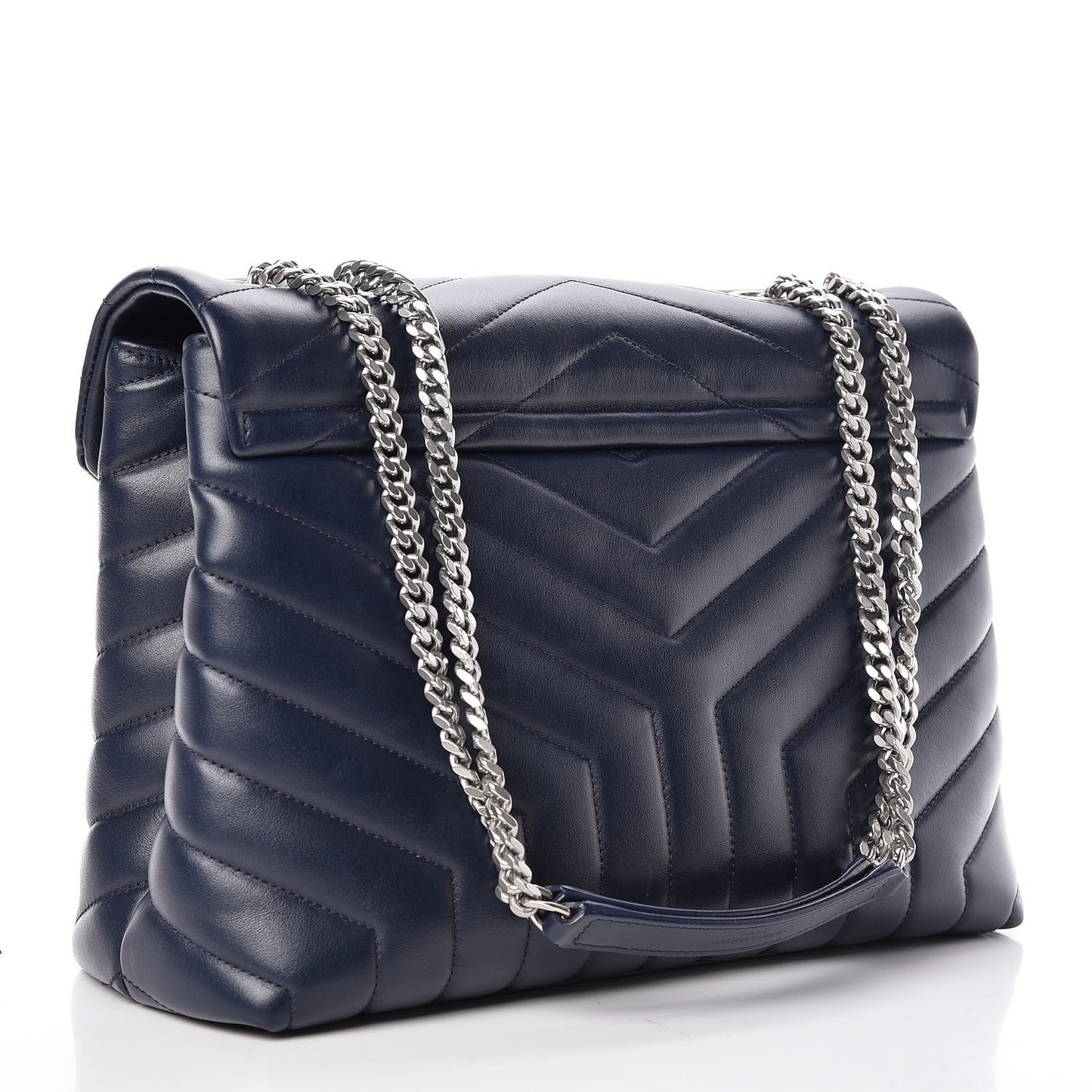 Calfskin Y Quilted Monogram Medium Loulou Chain Satchel Denim Blue