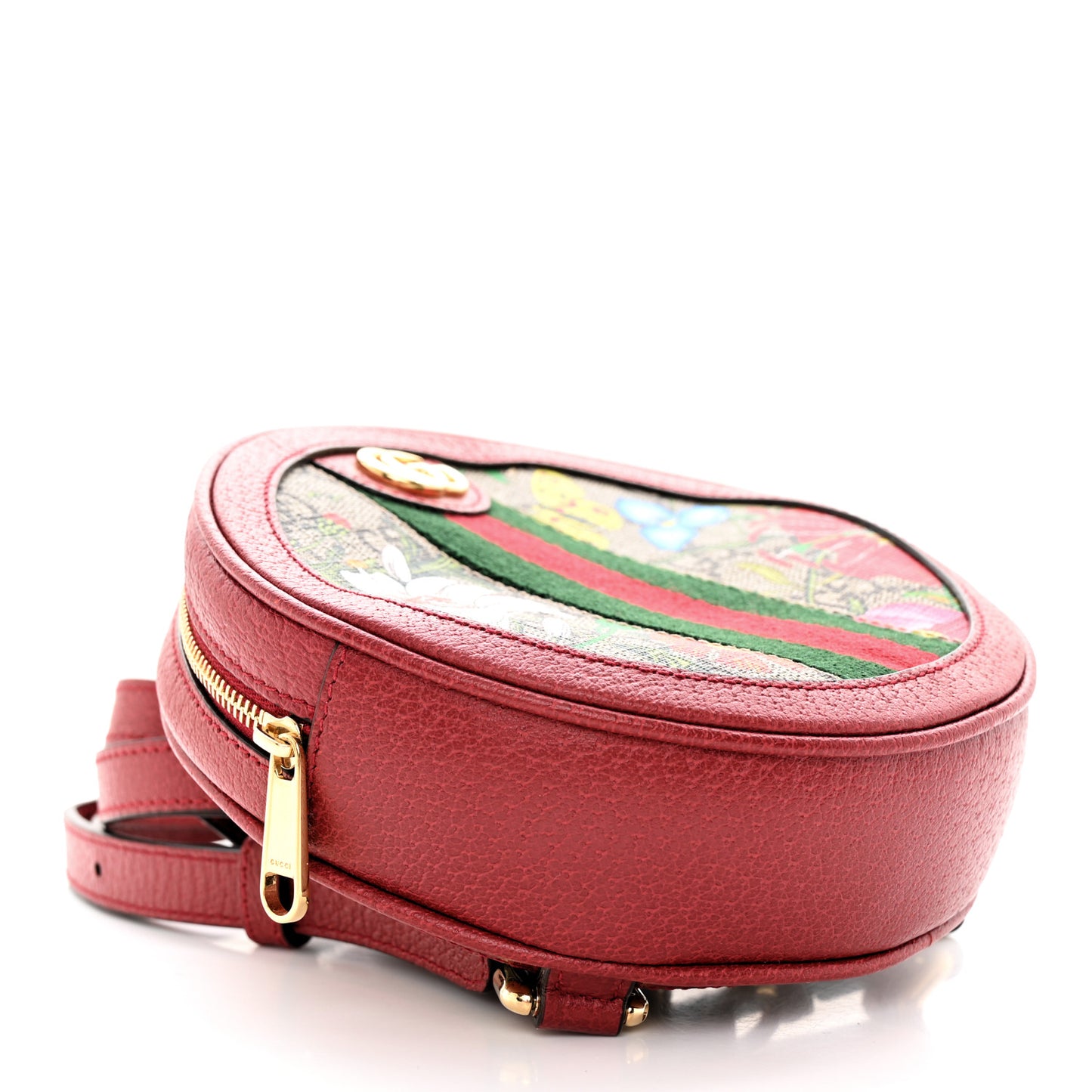 GG Supreme Monogram Web Flora Mini Ophidia Round Backpack Red
