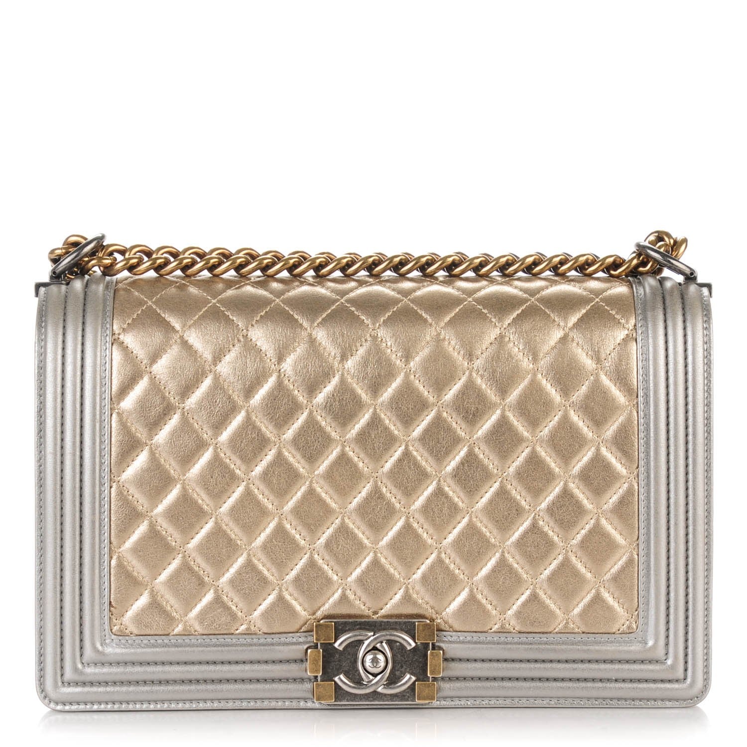 Chanel Metallic Calfskin Quilted New Medium Boy Flap Khaki 1 of 8