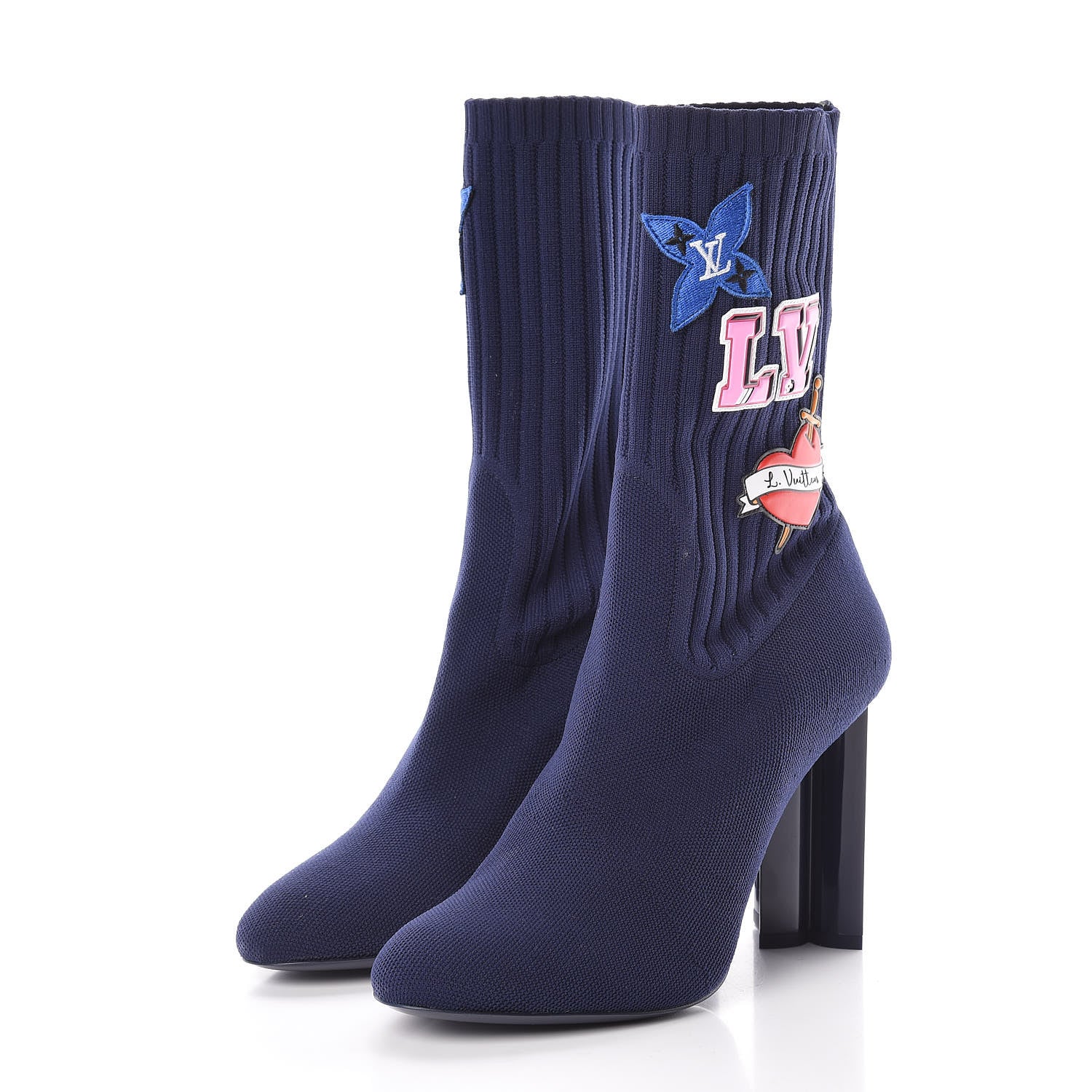 Louis Vuitton Monogram Stretch Fabric Silhouette Ankle Boots 40 Navy 3 of 9