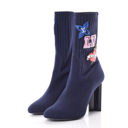 Louis Vuitton Monogram Stretch Fabric Silhouette Ankle Boots 40 Navy 3 of 9